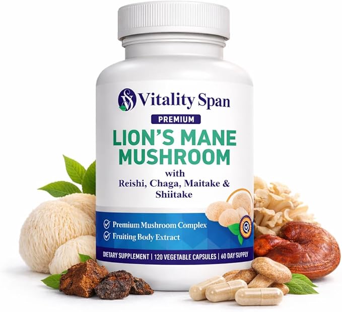 Lions Mane Supplement Capsules – Lion’s Mane Mushroom Extract for Brain &amp Focus Support – Fruiting Body 5 Mushroom Complex 1400mg 120 Veg Capsules Made in USA