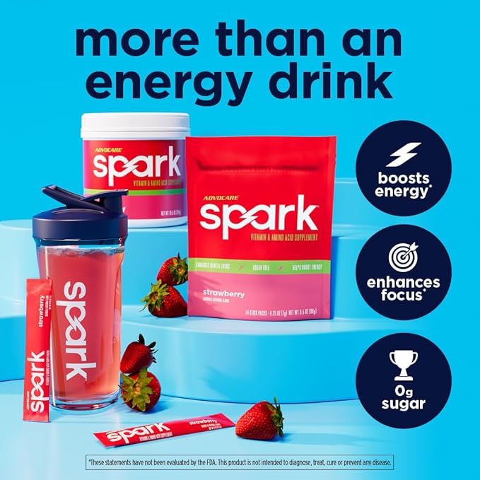 AdvoCare Spark - Energy Drink Mix - Vitamin &amp Amino Acid Supplement - Supports Energy &amp Focus - Portable Immune Support - Sugar-Free - Strawberry
