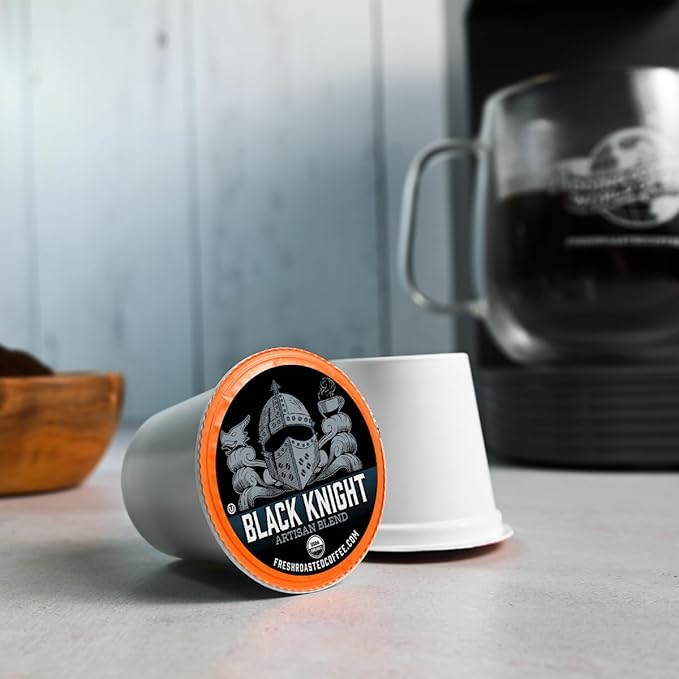 Fresh Roasted Coffee Organic Black Knight | USDA Kosher | Dark Roast 96 Pods for K Cup Brewers
