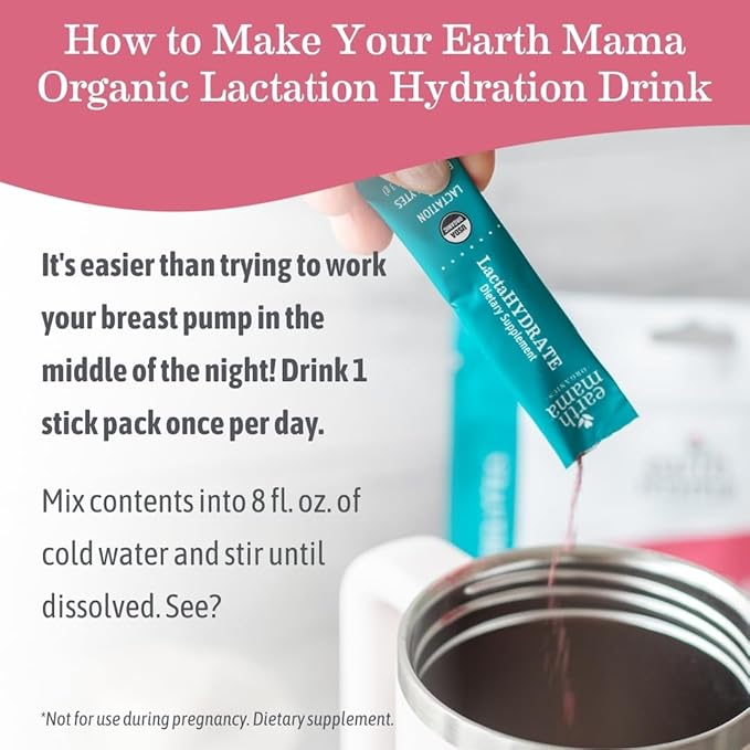 Earth Mama Organic LactaHYDRATE Lactation Drink Mix 15 Servings – USDA Certified Organic Hydration Drink with Herbs Used to Help Support Breastmilk Supply* for Breastfeeding Moms