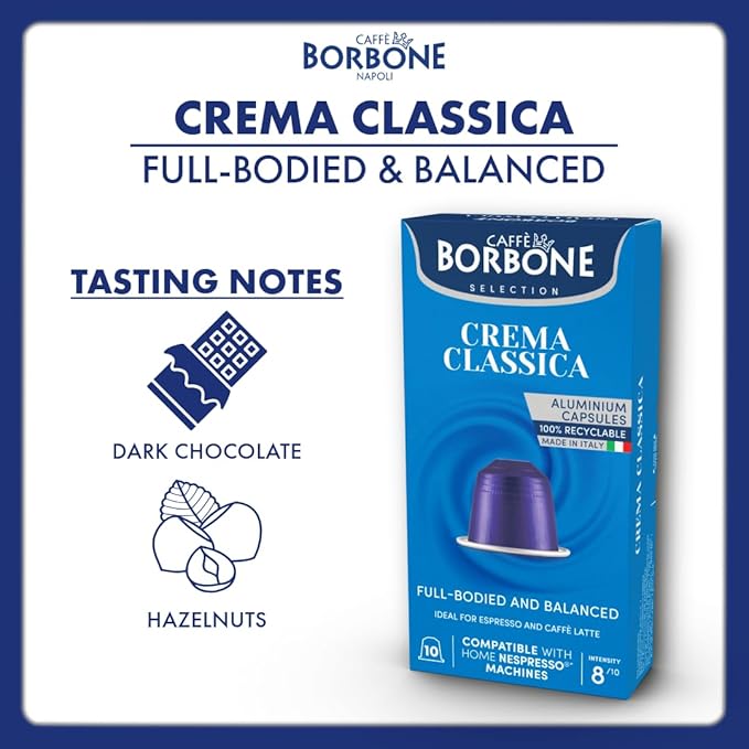 Caffè Borbone Crema Classica Aluminum Capsules Compatible with Nespresso Original Machines Medium Roast 100 Count