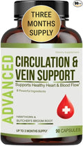 Best Blood Circulation Supplements and Vein Support-Blood Flow Leg Circulation Heart Health and Varicose Veins.with Butcher's Broom and Diosmin.Helps Reduce Swelling &amp Discomfort in Legs.90 Ca