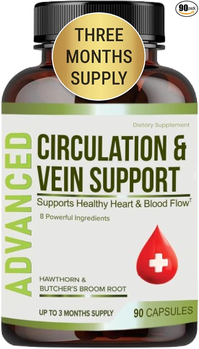 Best Blood Circulation Supplements and Vein Support-Blood Flow Leg Circulation Heart Health and Varicose Veins.with Butcher's Broom and Diosmin.Helps Reduce Swelling &amp Discomfort in Legs.90 Ca