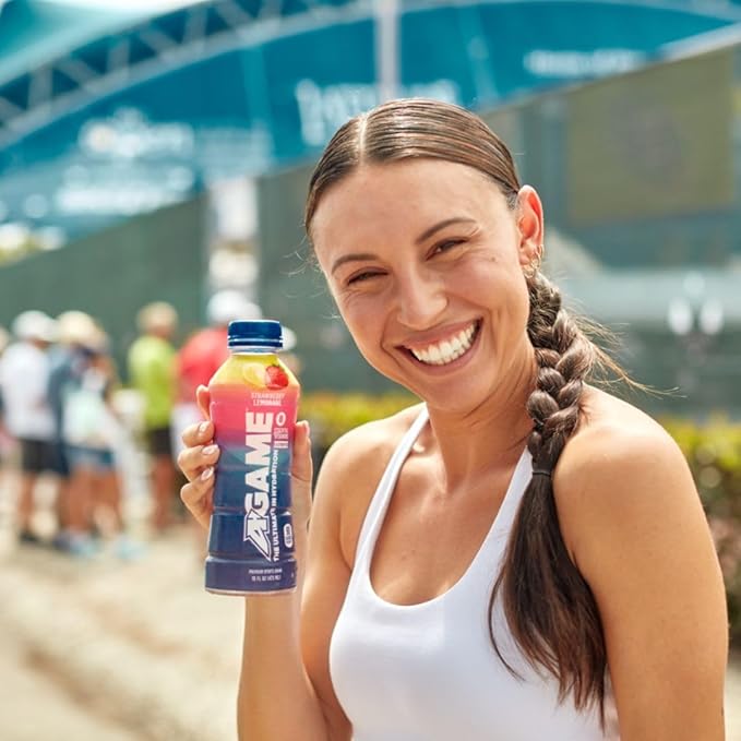 A-GAME Sports Drink Strawberry Lemonade The Ultimate Hydration Sports Beverage for Athletes 8 Essential Vitamins including B C &amp E plus Natural Sea Salt Electrolytes All Natural Flavors &amp