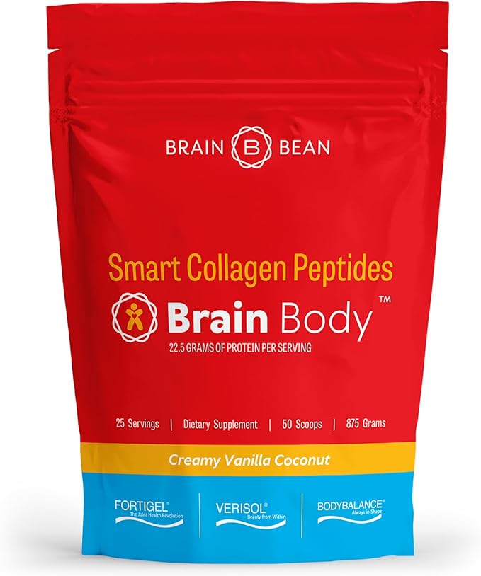 Brain Body Collagen Peptides Powder - Vital Protein &amp Collagen Supplement for Women &amp Men - Hydrolyzed Type I &amp III for Hair Skin Nails &amp Joint Health - 25 Servings - Creamy Vanilla