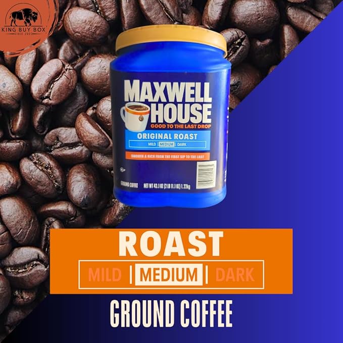 KING BUY BOX Cup 1 PCS Bundle with Original Roast Ground Coffee (43.1 oz 2 Pack) - Medium Roast compatible with Maxwell