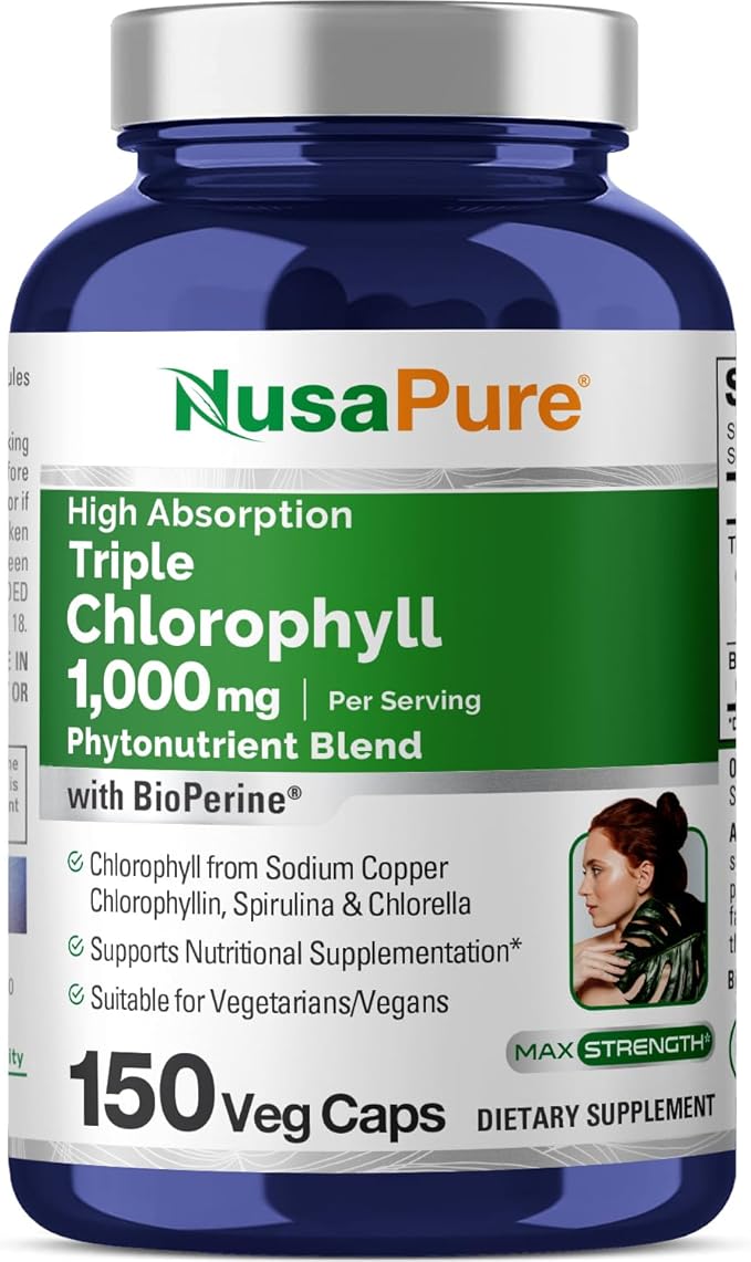 NusaPure High Absorption Triple Chlorophyll 1000 mg 150 Veg Caps Suitable for Vegetarians and Vegans Non-GMO