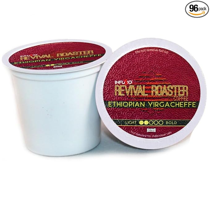 InfuSio Coffee Pods – 96 Count Ethiopian Yirgacheffe (Light Roast Coffee) Single Serve Coffee Pods for Keurig K Cup® Brewers Compatible with Keurig 2.0 Brewers