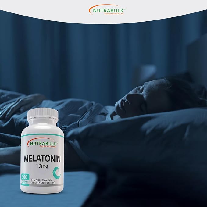 NutraBulk Melatonin 10 mg Tablets – Quick Release Natural Nighttime Sleep Aid for Adults. (300 Count)