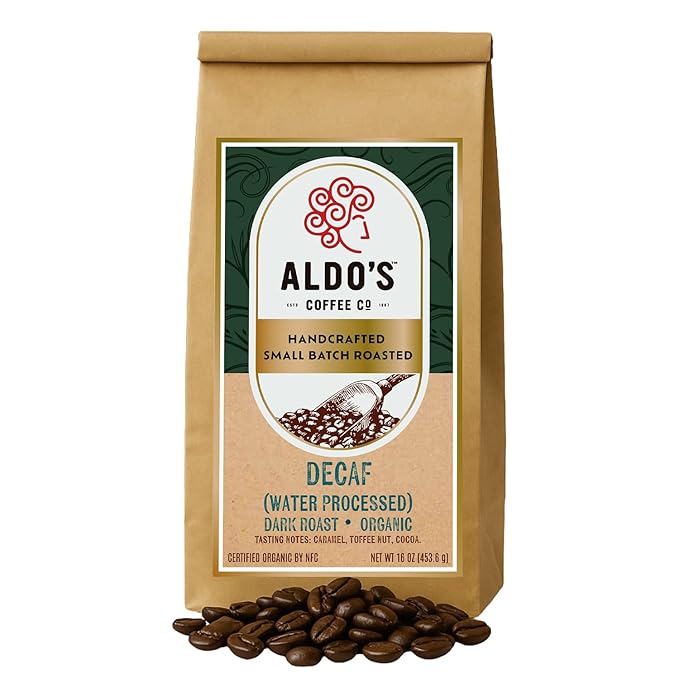 Aldo’s Coffee Co. Organic Water Process Decaf Coffee Dark Roast 100% Arabica from East Timor 16 oz (Coarse Grind)