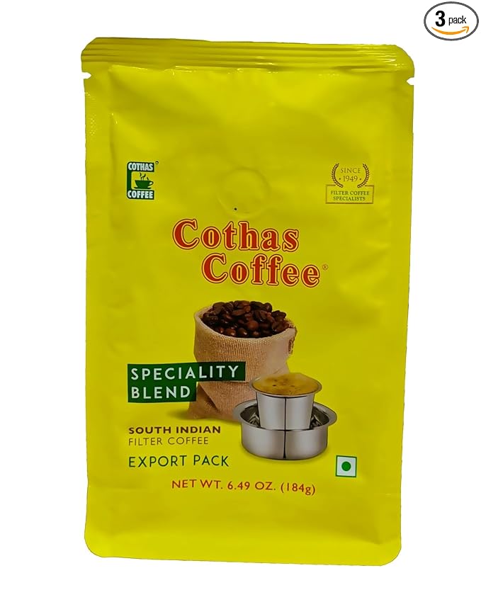 Cothas Traditional South Indian Speciality Blend Filter Coffee Powder - Pack of 3 Each Pkt 184 Gms [ Coffee : 85% Chicory : 15%. ]
