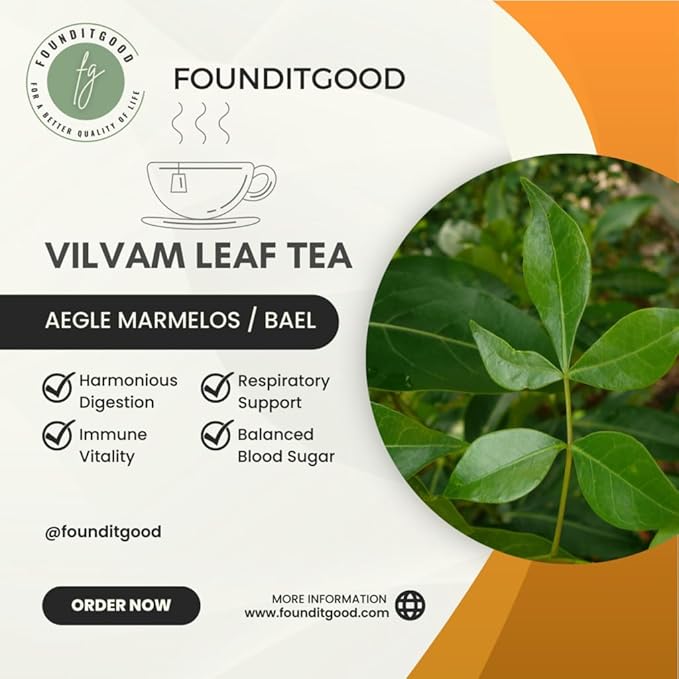 FounditGood Vilvam Leaf Tea (Aegle marmelos/Bael) 100% Natural Herbal Infusion - 60 Dip Tea bags
