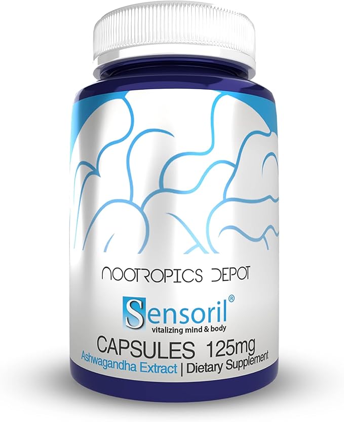 Nootropics Depot Sensoril Ashwagandha Capsules | 125mg | 180 Ct. | Ayurveda Supplement | Standardized Withania somnifera Extract | to Support Healthy Energy Mental Cognition + Cardiovascular Health