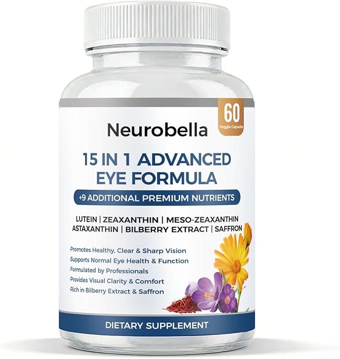 Neurobella Eye Formula Neurobella 15 in 1 Advanced Eye Formula with All 3 Carotenoids Lutein &amp Zeaxanthin Saffron &amp Bilberry Extract