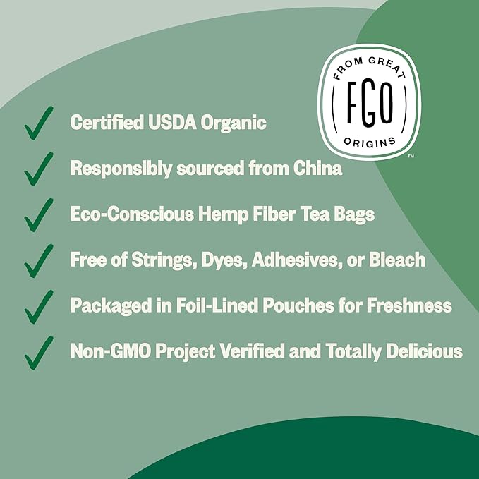 FGO Organic Jasmine Green Tea 100 Count Eco-Conscious Tea Bags Resealable Bag Packaging May Vary (Pack of 1)