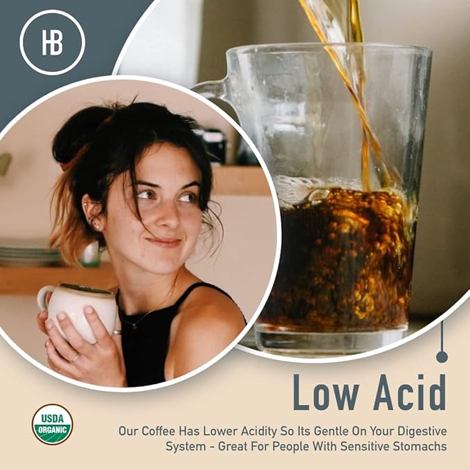 Healthy Bean Organic Low Acid Coffee Ground - USDA Organic Mold-Free Superfood Infused Clean and Healthy - Low Acid for Sensitive Stomachs - Semi-Dark Roast Ground Coffee 10oz (6-Pack)