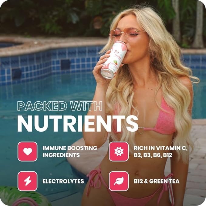 FitTea Healthy Energy Drink 12 Fl Oz - Watermelon Sugar Sparkling Refresher (12 Pack) Zero Calories Natural Green Tea Energy Drinks Sugar Free