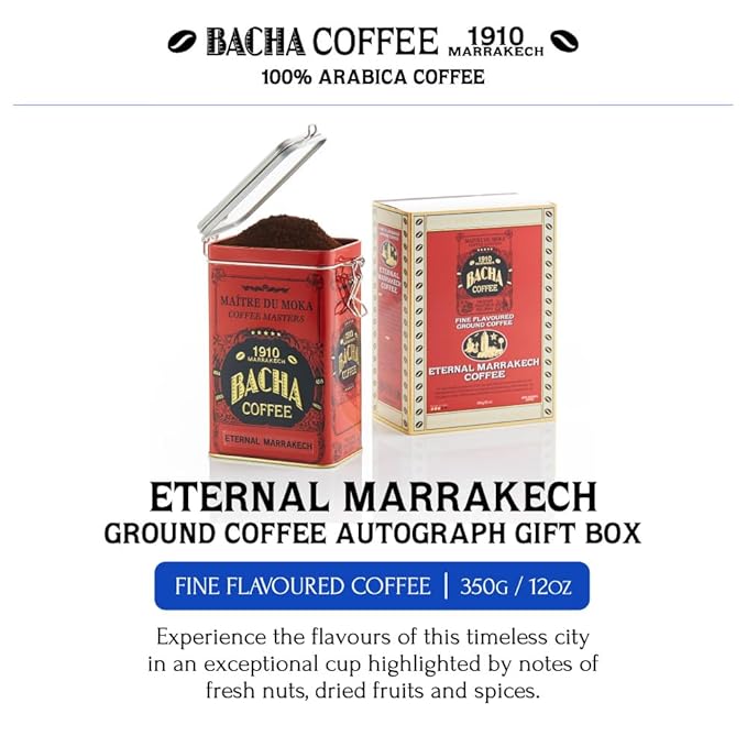 Bacha Coffee | Eternal Marrakech Fine Flavoured Coffee Autograph Collection 100% Arabica Specialty Coffee Ground Beans &amp 100% Cotton Filter 125mm/4 fl oz Serving Size