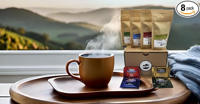 Split Oak Coffee Gift Set - 4 Medium Roast Coffees whole beans varieties: Peru Brazil Guatemala Ethiopia and 4 Assorted Delicious Chocolate Squares
