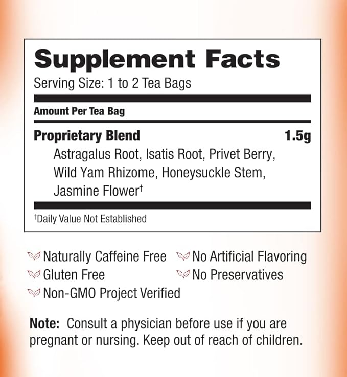 Bravo Tea Triple Immune Support Herbal Tea Caffeine Free 20 Tea Bags 6 Count
