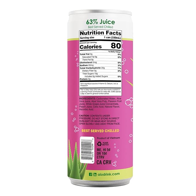 ALO Sparkling Aloe Vera Juice Drink | 11.2 fl oz Pack of 6 | 3-Flavor Variety Pack | Passion Fruit &amp Peach White Grape Mango &amp Mangosteen