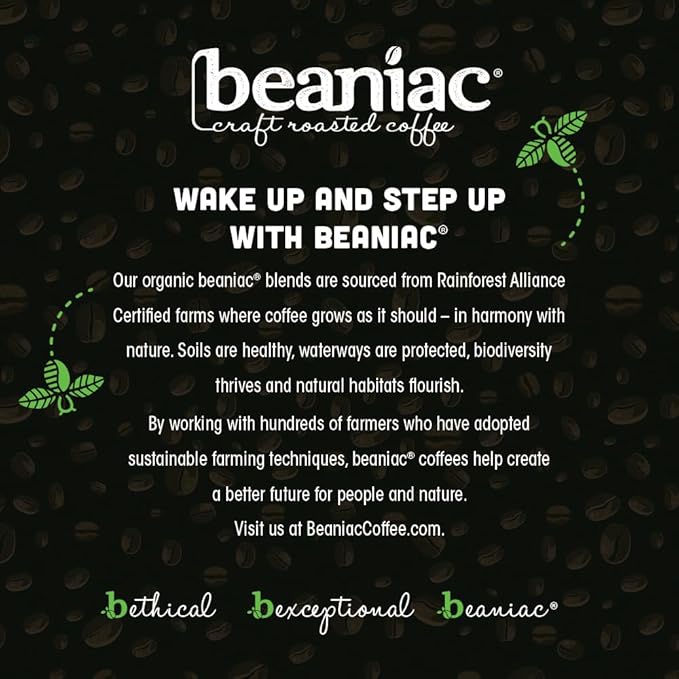 beaniac Organic Daily Dose Donut Shop Light Roast Single Serve Compostable K Cup Coffee Pods Organic Arabica Coffee Keurig Brewer Compatible 30 Count