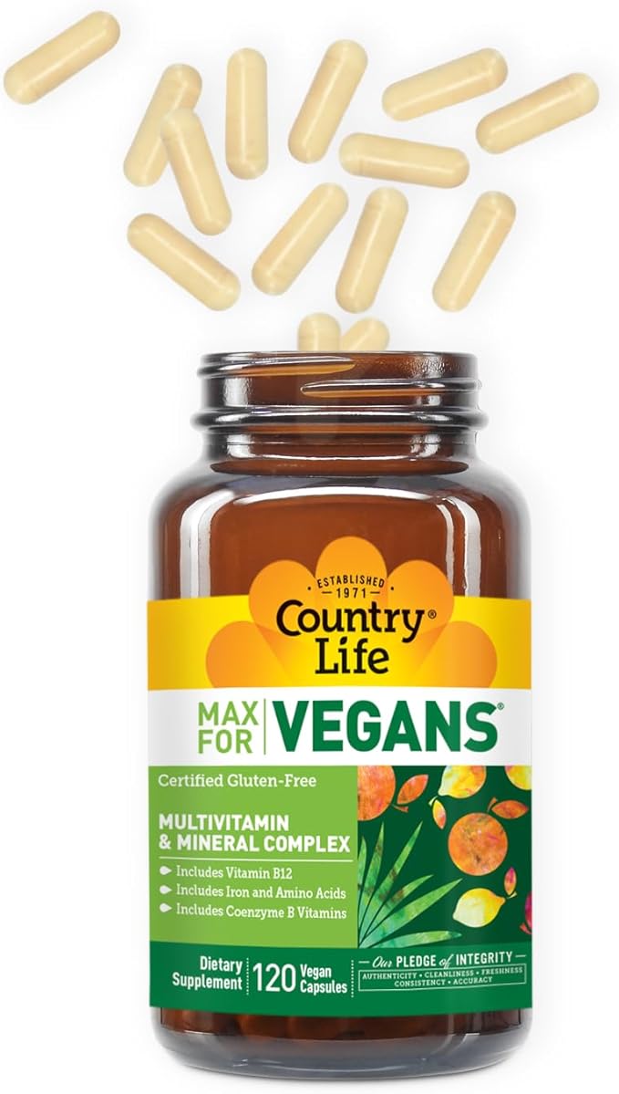 Country Life Max for Vegans - 120 Vegan Capsules - Daily Multivitamins - Immune Support Supplement - Contains Vitamin B12 Iron Amino Acids Coenzyme B Vitamins - Gluten-Free