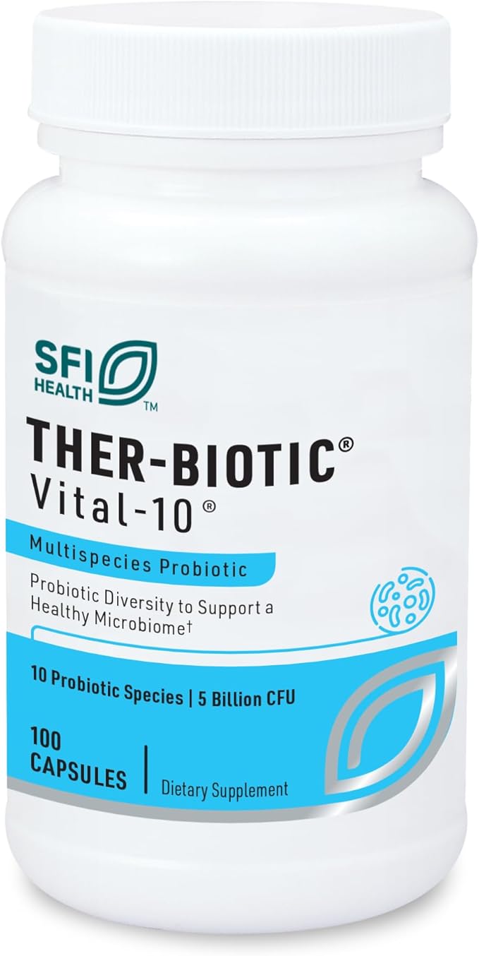 SFI Health Klaire Labs Ther-Biotic Vital 10 - Multistrain Probiotic with Lactobacillus Bifidobacterium &amp More - Support Gut Health A Balanced Microbiome &amp Immune Function (100 Capsules)