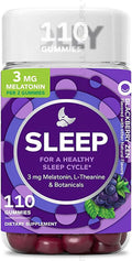 Melatonin Sleep Gummies with L-Theanine &amp Chamomile – Blk Berry Flavor Non-Habit Forming Gluten Free 110 Count