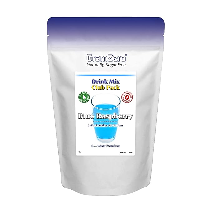 GramZero Blue Raspberry Zero Calorie Sugar Free Drink Mix Great For Nutrition Club Loaded Teas Stevia Sweetened