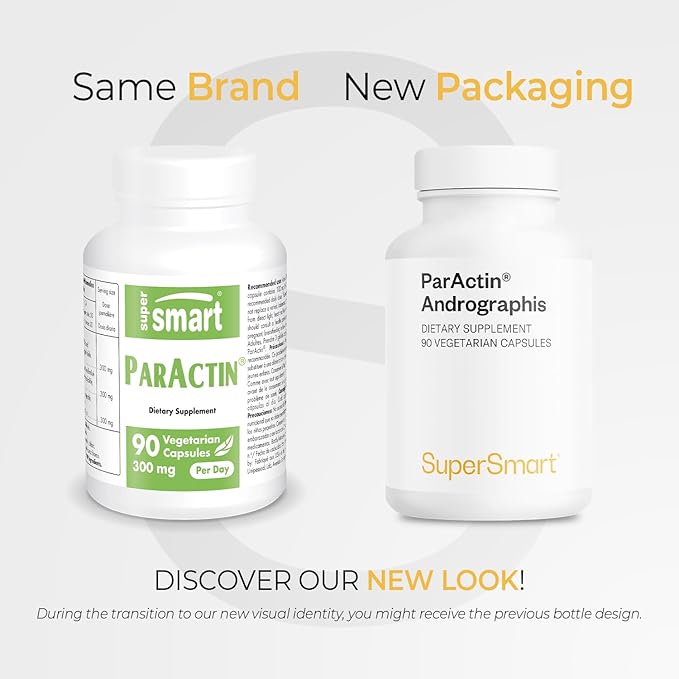 Supersmart - ParActin Supplement 300mg per Day (High Strength) - Andrographis Paniculata | Non-GMO &amp Gluten Free - 90 Vegetarian Capsules