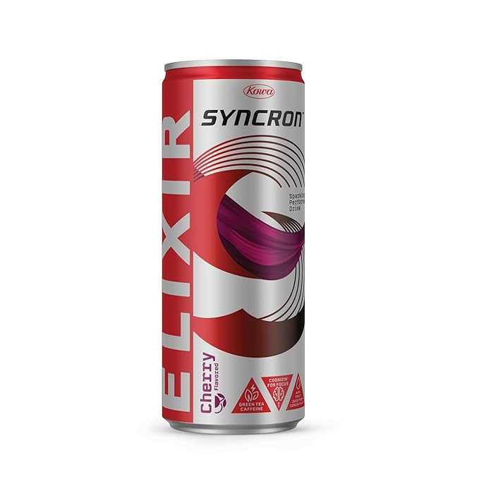 Syncron Elixir Energy Drink Cherry Flavor With 120mg Natural Caffeine From Green Tea Nootropics and Real Fruit Juice Beverage With No Sucralose or Artificial Sweeteners 12 Pack 12 Oz
