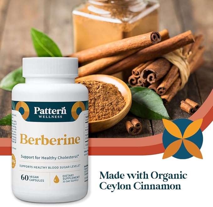 Pattern Wellness Berberine Supplement with Organic Ceylon Cinnamon – Supports Metabolic Balance &amp Circulatory Wellness – Non-GMO Vegan – 180 Vegan Capsules