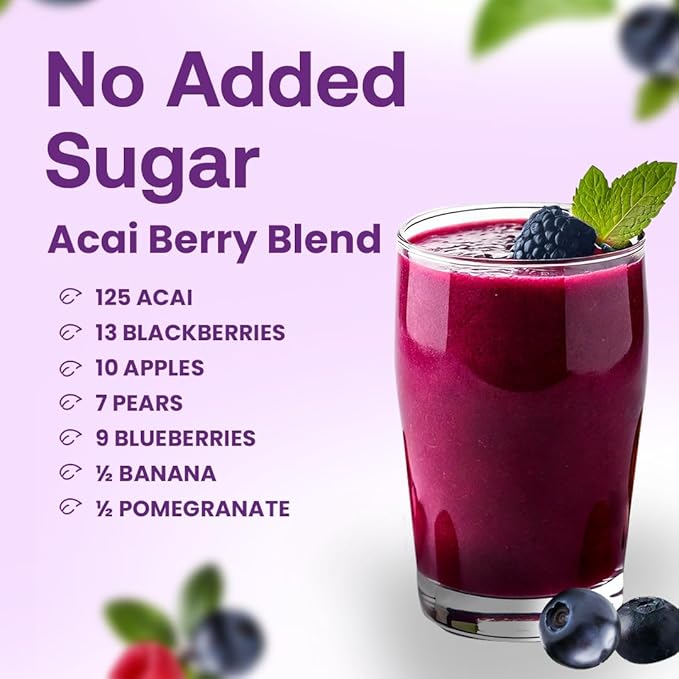 Dr. Smoothie 100% Crushed Acai Berry Blend – No Added Sugar Made with Real Fruits/Fruit Juice – Vegan No Artificial Colors or Flavors – Brazilian Acai Banana Berries &amp Pomegranate – 46 oz Bott