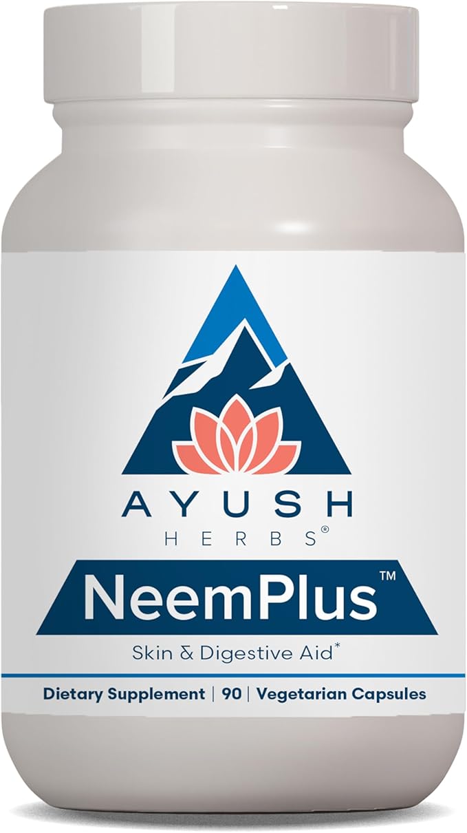 Ayush Herbs Neem Plus - Digestive Health for Women &amp Men Gut Support Supplement for Stomach &amp Skin Health Immune Support - 90 Servings