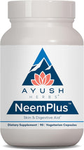 Ayush Herbs Neem Plus - Digestive Health for Women &amp Men Gut Support Supplement for Stomach &amp Skin Health Immune Support - 90 Servings
