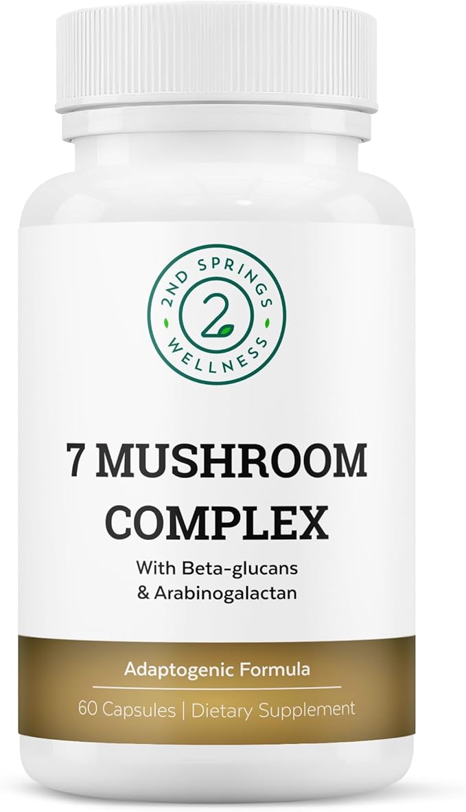 Organic Mushroom Complex - 7 Mushroom Supplement - Immune Support Nootropic &amp Adaptogenic Supplement with Lion's Mane Chaga Maitake Shiitake Reishi Turkey Tails Cordyceps Capsules