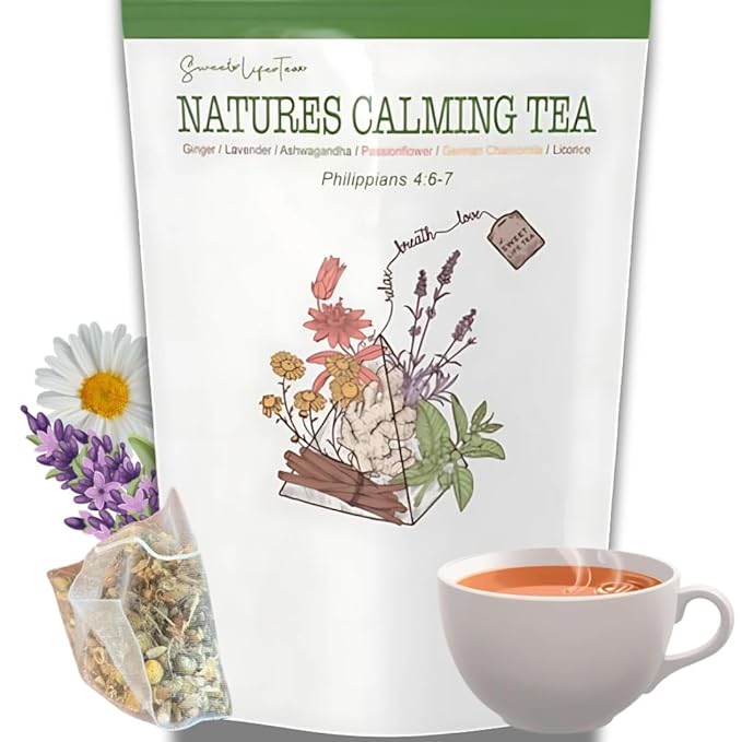 Nature’s Calming Tea – Sleep Tea with Chamomile Lavender &amp Ashwagandha for Stress Relief Relaxation &amp Bedtime Support – Caffeine Free Herbal Tea Bags