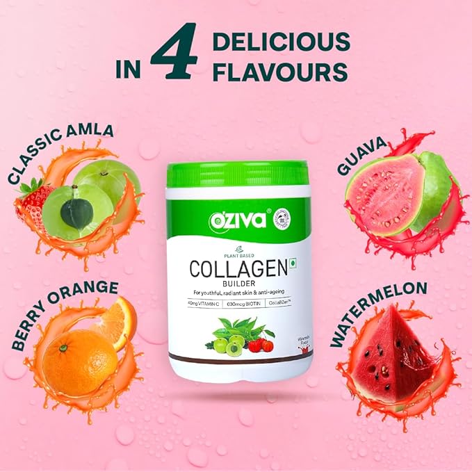 OZIVA Plant Based Collagen Builder with Biotin &amp Silica Acai Berry Bamboo Shoot Sea Buckthorn for Anti Aging Beauty 0.55 lbs 100% Natural &amp Vegan Friendly (8.81 oz)