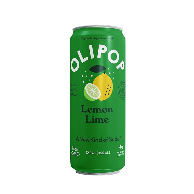 OLIPOP Prebiotic Soda Pop Lemon Lime Pantry Pack Packed with Prebiotics Fiber and Botanicals Gluten Free GMO Free 12oz Skinny (12-Cans)