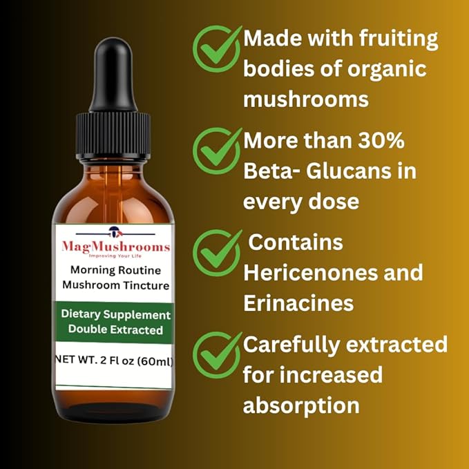 Morning Routine Mushroom Tincture High Potency Double Extracted 60 Daily Doses Lion's Mane and Cordyceps