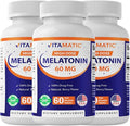 Vitamatic Melatonin 60 mg Fast Dissolve Tablets - 60 Vegan Natural Berry Flavor Tablets - Non-Habit Forming - Non-GMO Gluten Free (3 Bottles)