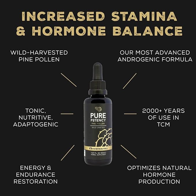 Surthrival: Pine Pollen Pure Potency Extract (1.69 fl oz) Increased Stamina Hormone Balance Energy &amp Endurance Restoration