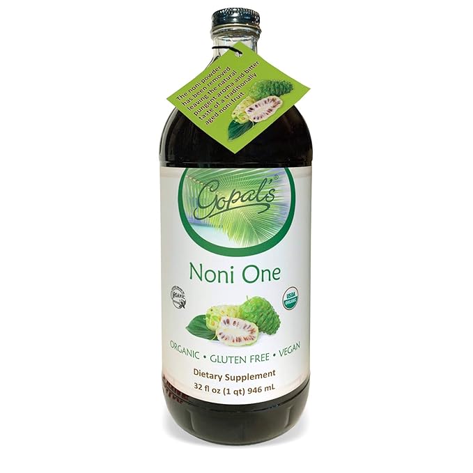 Noni One | 100% Pure Organic Noni Juice - 32oz Glass Bottle (1 qt) | Gluten-Free and Vegan Superfruit Supplement 30 grams of Noni Juice Per Serving Vitamin and Antioxidant Rich | Gopal's Healthfoods