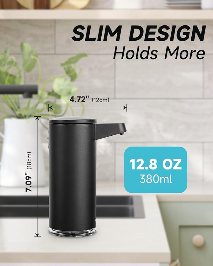 AIKE SensePro Automatic Soap Dispenser Type-C Rechargable Stainless Matte Black Coating 12.8 fl.oz. for Liquid Soap