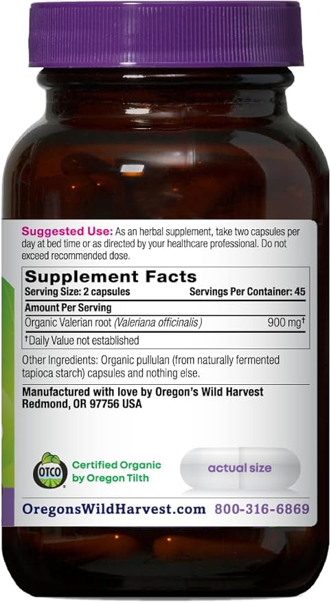 Oregon's Wild Harvest Certified Organic Valerian Herbal Aid 900 mg 90 Count