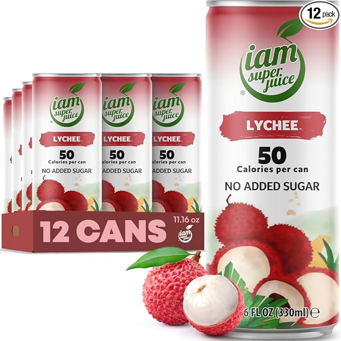 Lychee Fruit Juice Drink 100% Natural - I am Superjuice - No added sugars concentrate preservatives - 12pack 11.16oz - low calorie - NON GMO - Vegan