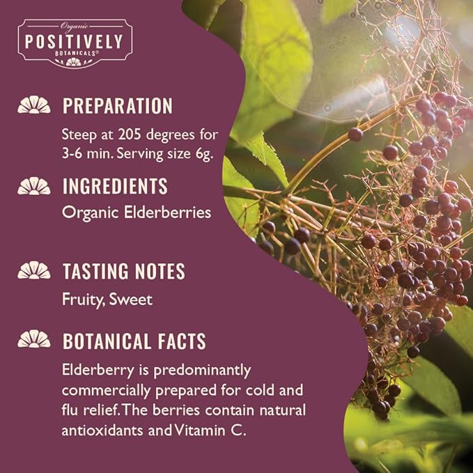 Organic Positively Botanicals Company Elderberry Herbal Tea Loose Leaf Botacnical 16 Ounce