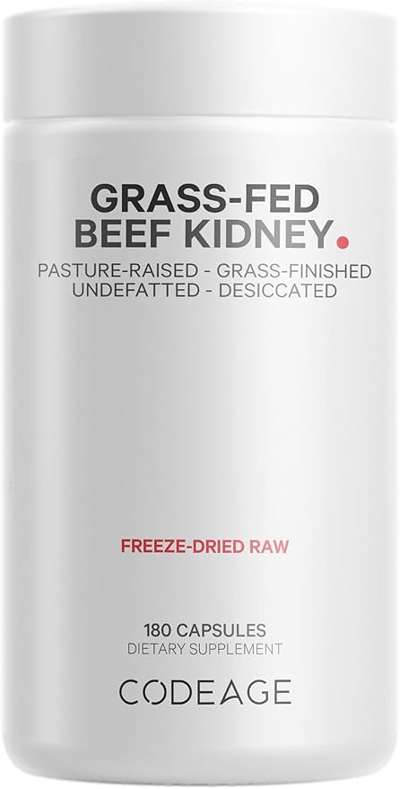 Codeage Grass Fed Beef Kidney Supplement - Freeze Dried Non-Defatted Desiccated Glandulars Nutrition Bovine Pills – Pasture Raised Beef Vitamins - Non-GMO -180 Capsules