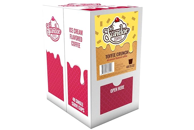 Sundae Ice Cream Flavored Coffee Pods Compatible with 2.0 Keurig K-Cup Brewer (Toffee Crunch) 48 Count